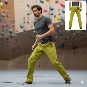 CHILLAZ Mens Magic Wood Pant Moss Green Climbing Pants Size L Sun Fading Read*